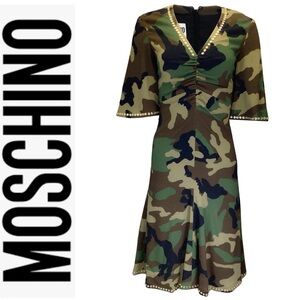 NWOT 2019 MOSCHINO Couture Camo Crystal Embellished Crepe Dress  IT 40